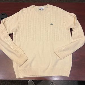 Lacoste Men's Crewneck Texturized Cotton Sweater Size Medium - White/Cream